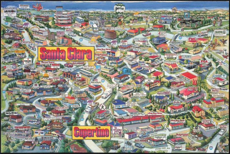 Santa Clara and Cupertino Illustrated Map California