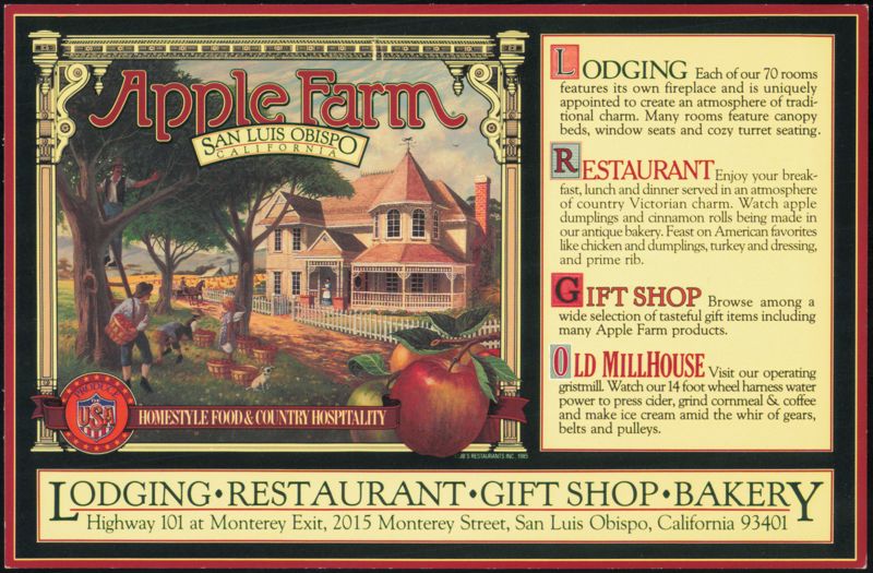 Apple Farm Inn, Restaurant, Gift Shop, and Old Millhouse San Luis Obispo California
