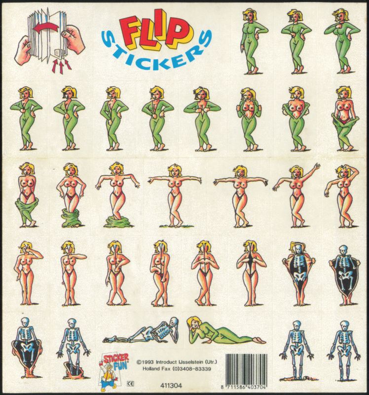 Flip Stickers Sheet, 1993 Novelty Striptease Animation