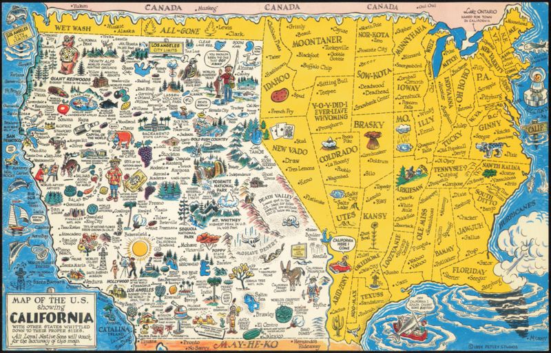 Humorous Map of California with Other States Whittled Down Hollywood