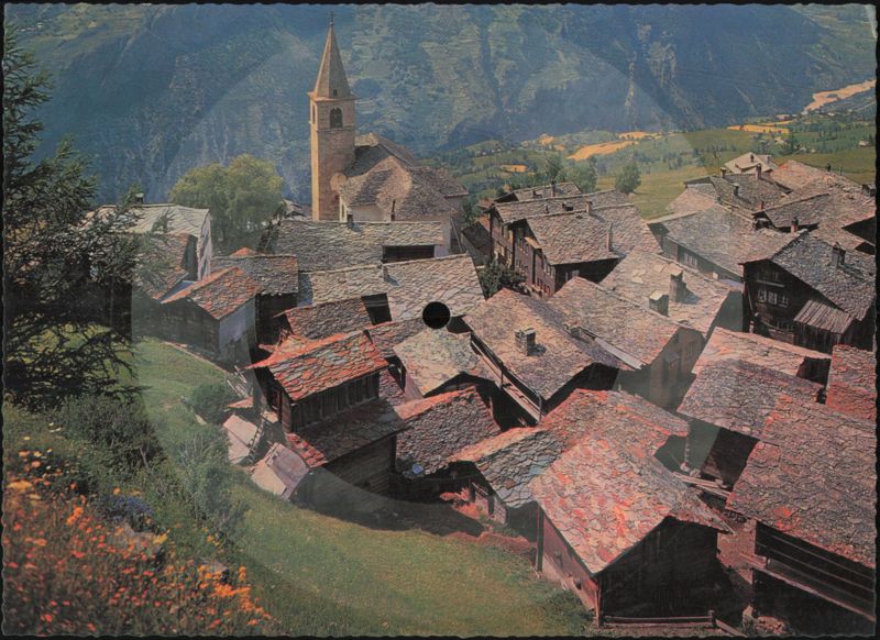 Visperterminen Village Church and Mountain Scenery, Wallis Switzerland