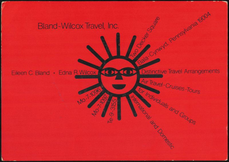 Bland-Wilcox Travel, Inc. Advertising Holiday Greeting Bala-Cynwyd Pennsylvania