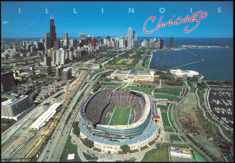 Soldier Field and Chicago Skyline Aerial View Illinois