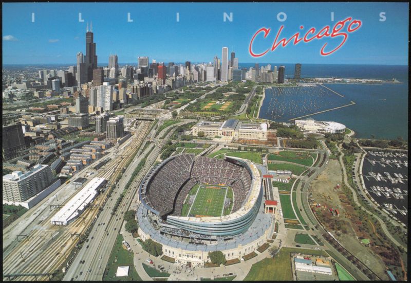 Soldier Field and Chicago Skyline Aerial View Illinois