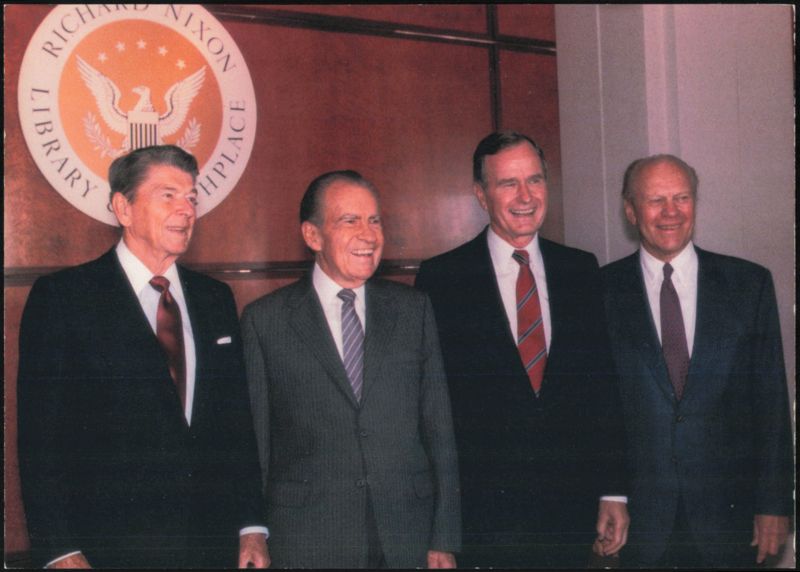 Presidents Reagan, Nixon, Bush, and Ford, July 19, 1990 Yorba Linda California