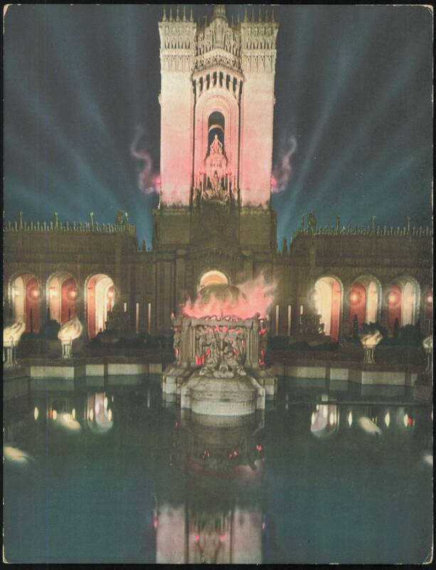 Illumination of Mullgardt's Tower, Court of Abundance San Francisco California