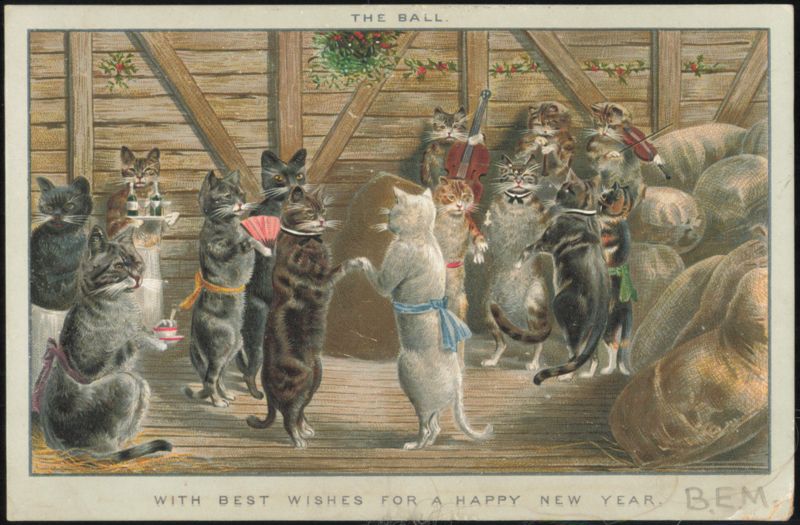 Cats Dancing at The Ball with Best Wishes New Year