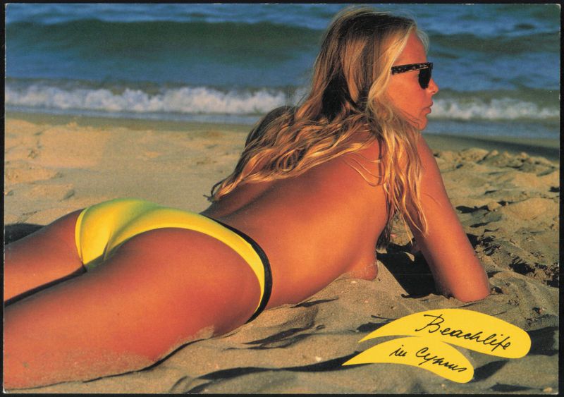 Beachlife in Cyprus, Woman in Yellow Bikini on Beach