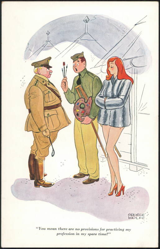 George Wolfe Cartoon: Soldier Artist and Woman Cartoons