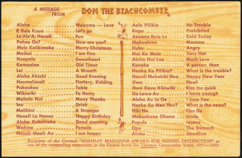 Don the Beachcomber Hawaiian Language Dictionary Guide
