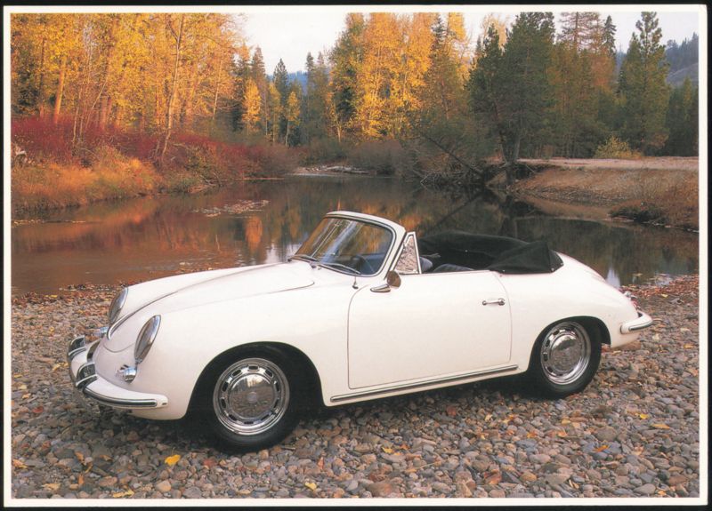1960's White Porsche 362 Convertible by a River in Autumn