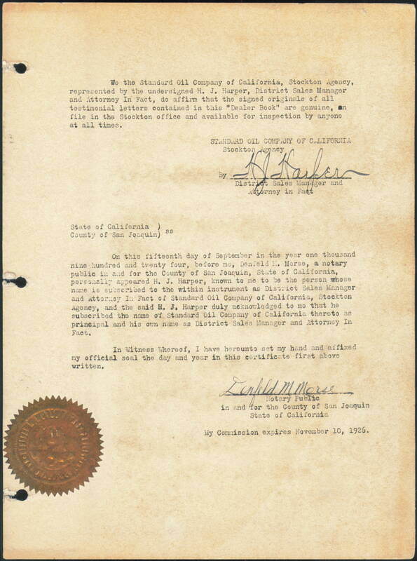 Standard Oil Company of California Stockton Agency Affidavit