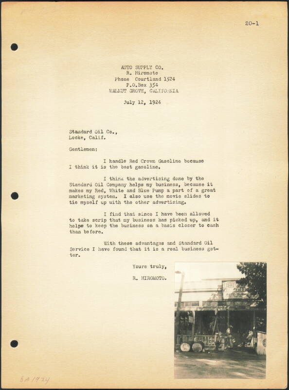 Auto Supply Co. Business Letter, Walnut Grove, California