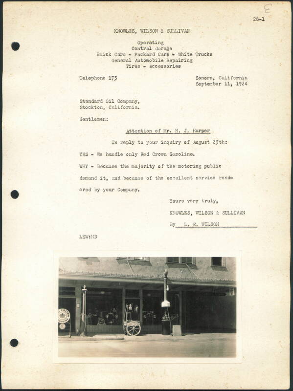Knowles, Wilson & Sullivan Central Garage, Sonora, CA 1924 California