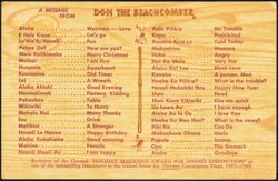 Don the Beachcomber Hawaiian Language Glossary Large Format Postcard
