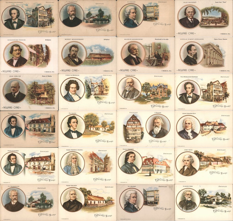 Lot of 24: Music Student Reward Cards Composers Birthplace Sheet Music