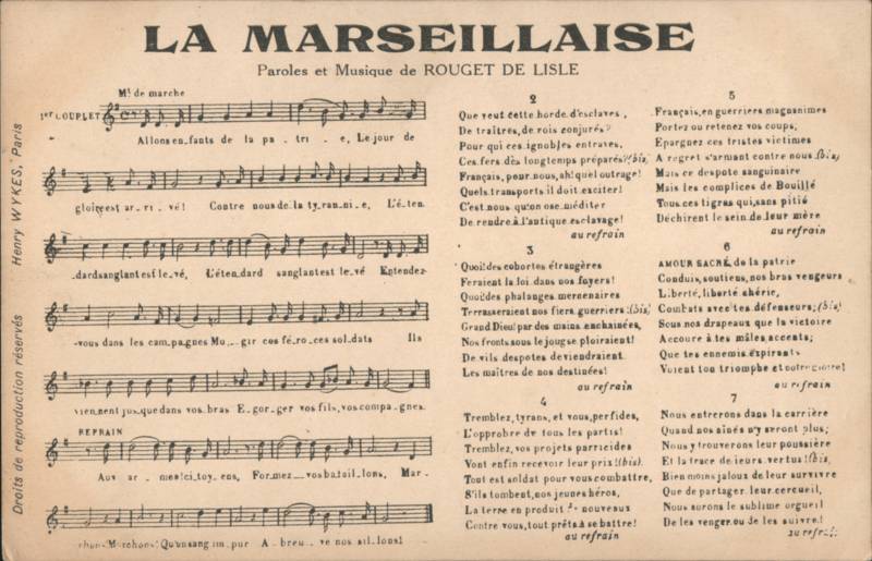 La Marseillaise Sheet Music & Lyrics by Rouget de Lisle