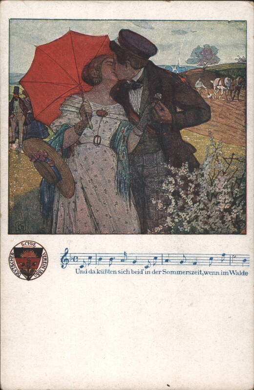 Kissing Couple Under Red Umbrella Deutscher Schulverein