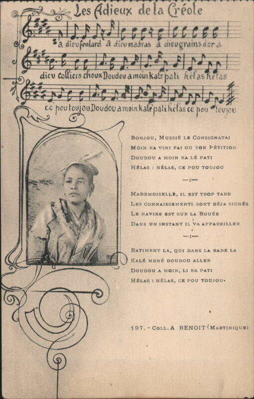 Les Adieux de la Créole, Martinique Song & Portrait