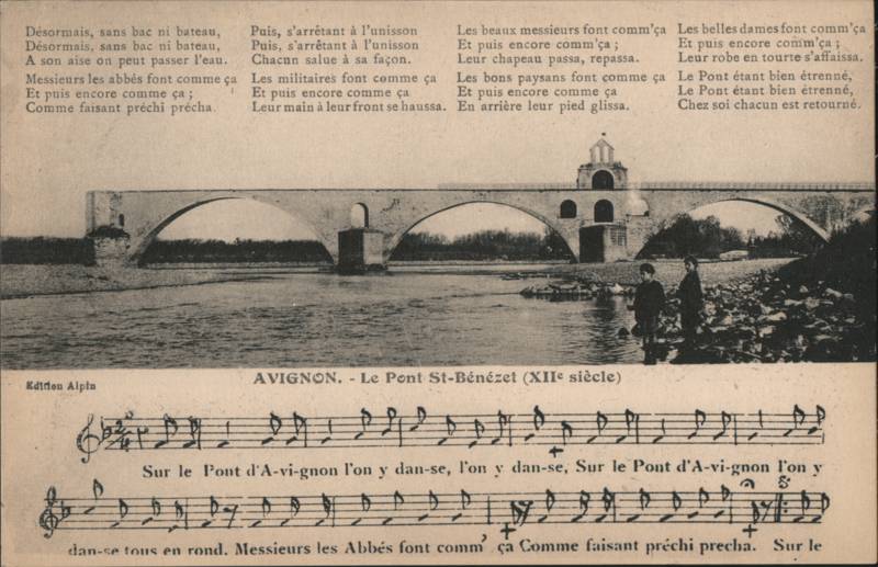 Le Pont St-Bénézet with Song Sheet Music & Lyrics Avignon France