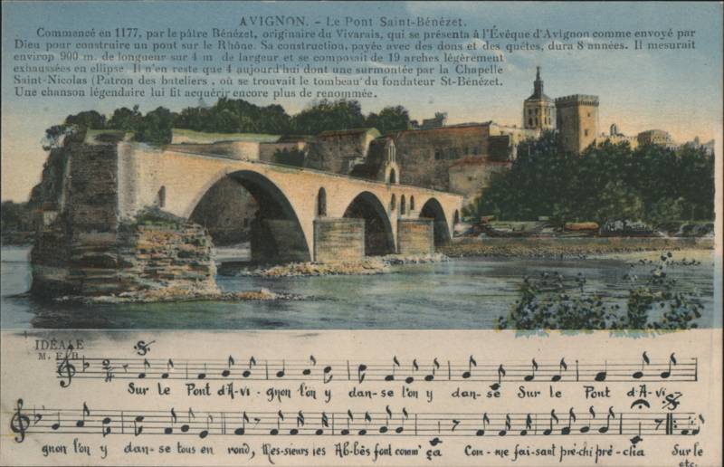 Pont Saint-Bénézet with Sur le Pont d'Avignon Sheet Music