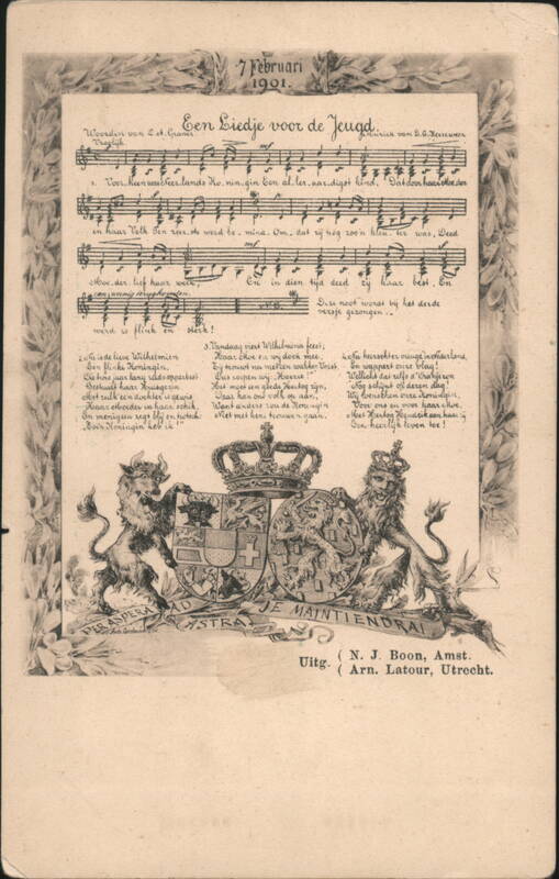Queen Wilhelmina 1901 Wedding Song Sheet Music & Crest