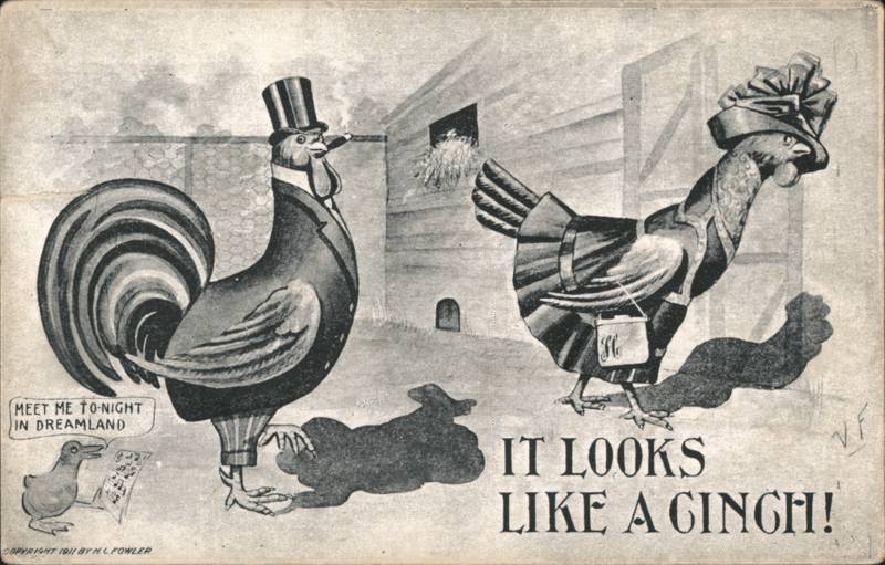 It Looks Like A Cinch! Dressed Rooster and Hen Comic