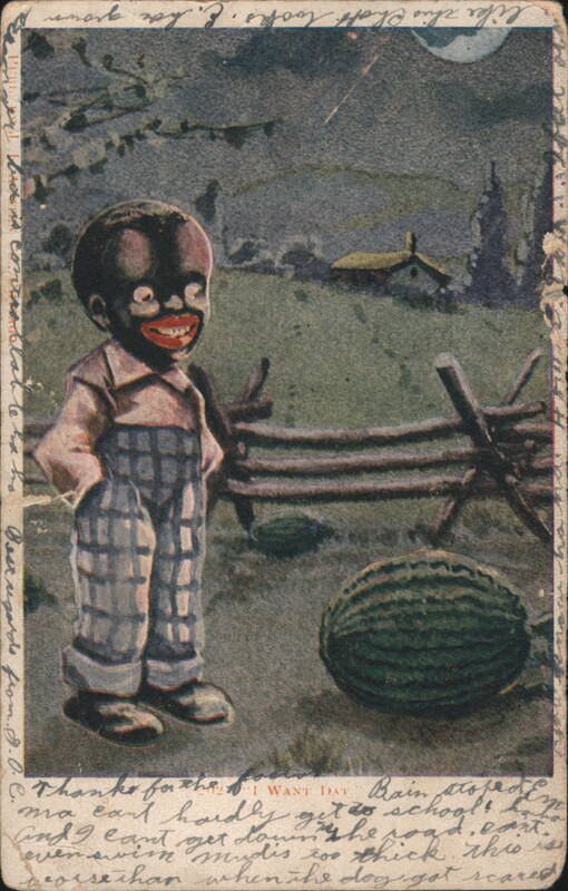 Caricature of Black Boy with Watermelon, I Want Dat