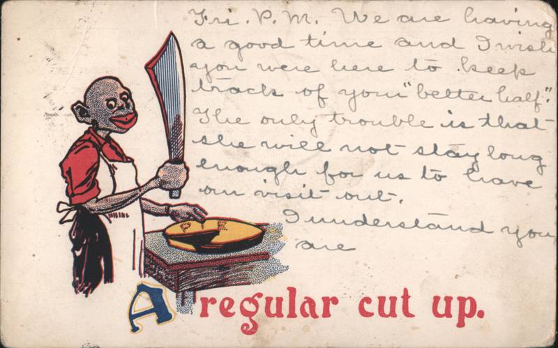 Caricature Black Man with Huge Cleaver Pie A Regular Cut Up