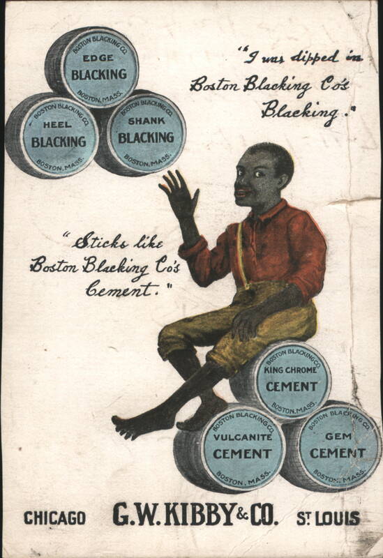 Boston Blacking Co. G.W. Kibby & Co. Boy on Cement Barrels