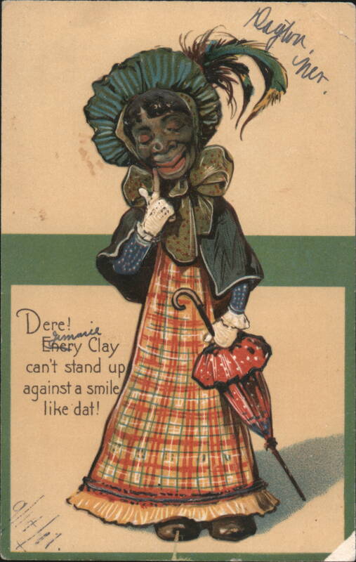 Smiling Girl in Bonnet with Umbrella Dialect Verse