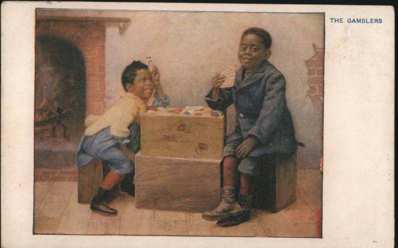 The Gamblers, Two Young Black Boys Playing Cards Black Americana