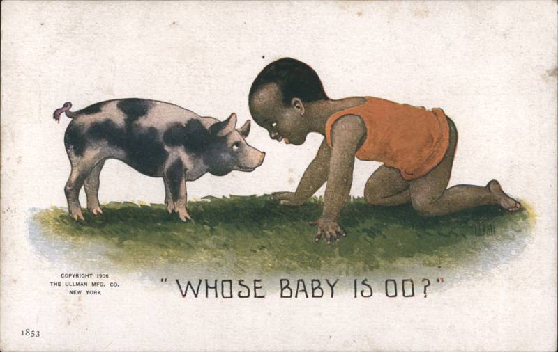 Black Baby Crawling Facing Piglet Whose Baby Is Oo?