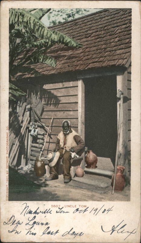 Uncle Tom, Elderly Black Man Seated Outside Wooden Cabin
