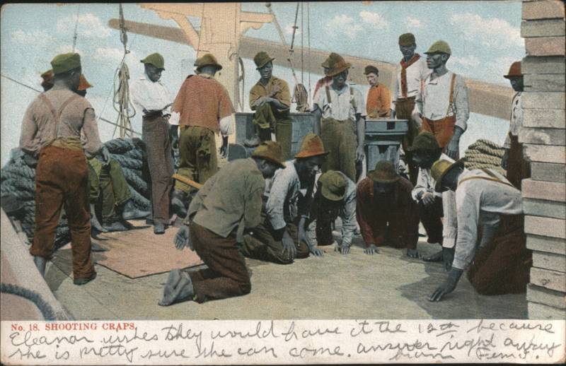 Shooting Craps, Black Men Playing Dice on Ship Deck