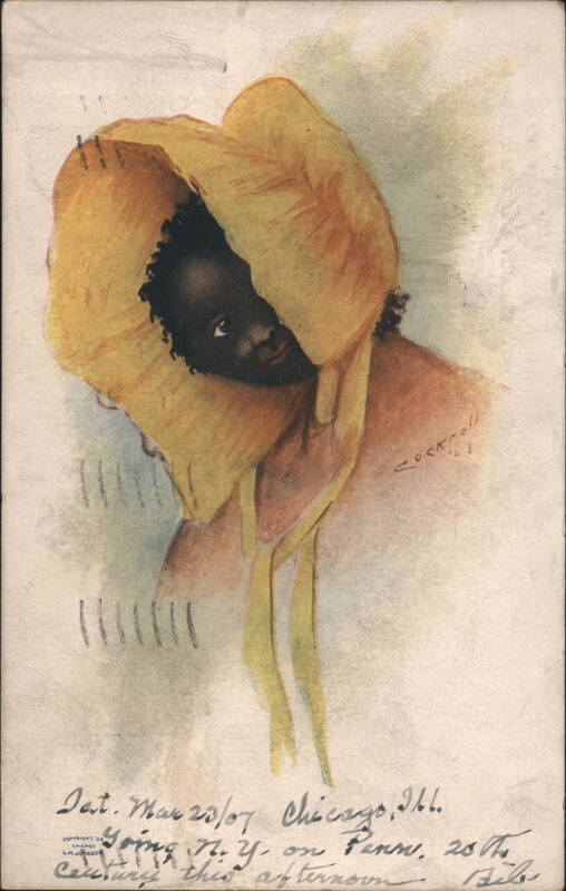 Black Child Peeking Out from Yellow Bonnet by Cockrell