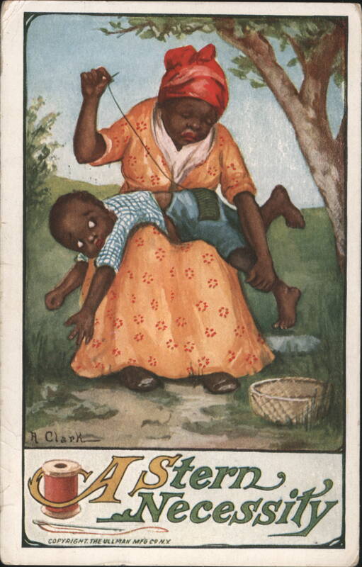 A Stern Necessity Woman Sewing Boy's Pants by H. Clark