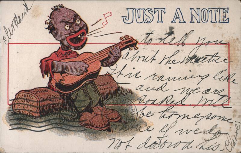 Just a Note Black Caricature Boy Singing with Guitar