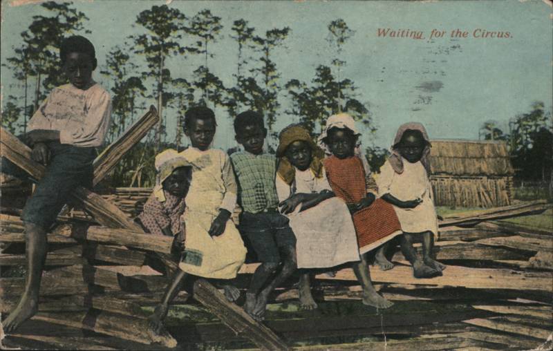 Waiting for the Circus African American Children on Fence