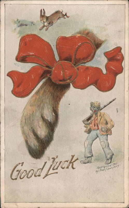 Good Luck Embossed Rabbit's Foot Hunter Caricature 1907
