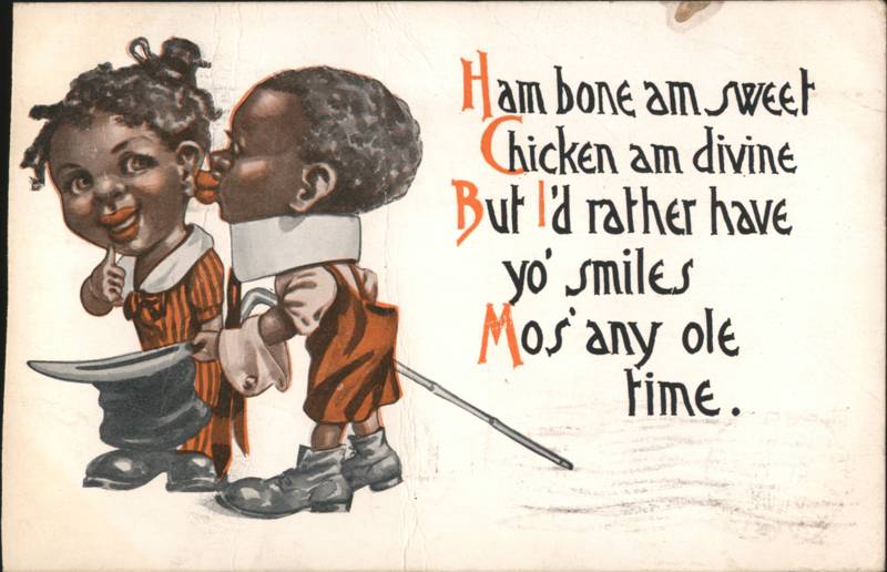 Caricature Boy Kissing Girl Ham Bone Am Sweet Rhyme