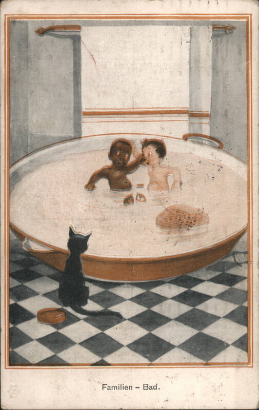 Familien-Bad Black & White Babies in Tub with Black Cat