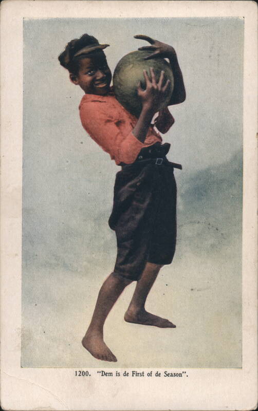 Boy with Large Watermelon Dem is de First of de Season