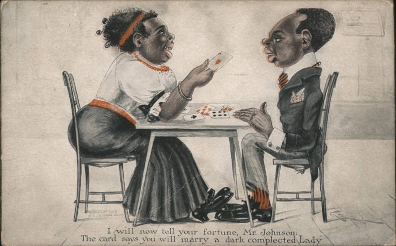 Fortune Teller Reading Cards to Mr. Johnson Caricature