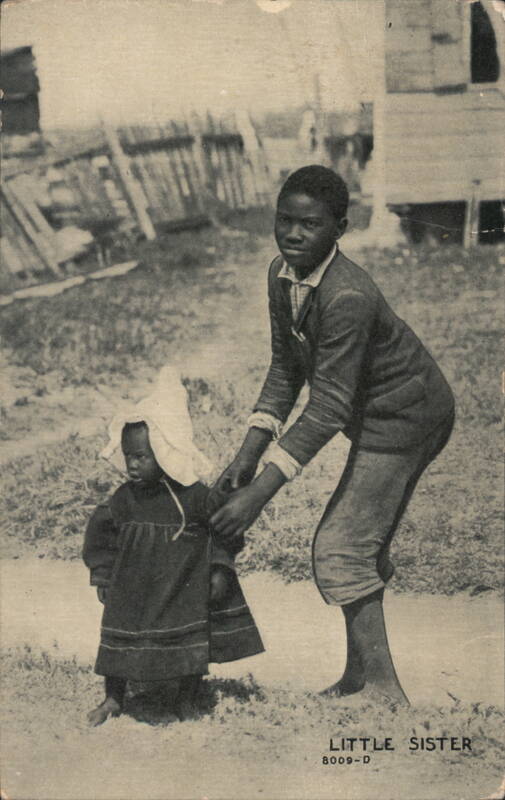 Black Youth with Toddler in Bonnet Titled Little Sister