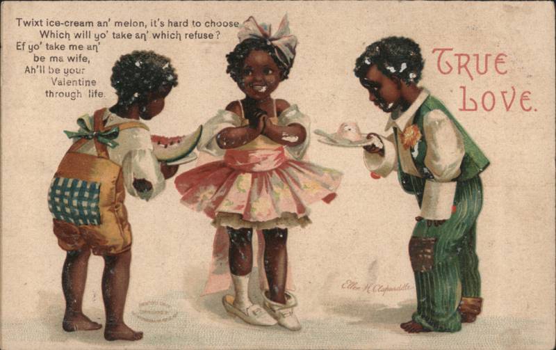 Clapsaddle Valentine Black Children Melon and Ice Cream