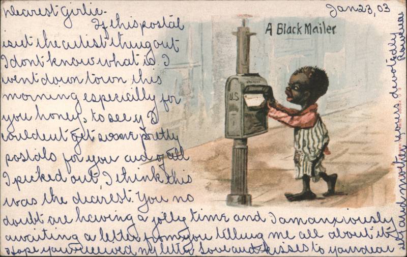 A Black Mailer Young Boy Dropping Letter in US Mailbox