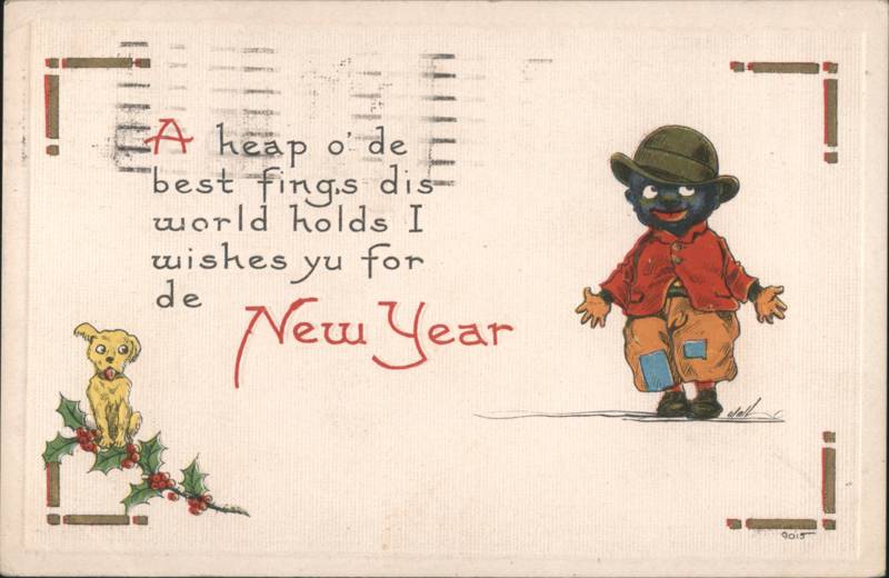 New Year Black Americana Boy and Dog by Bernhardt Wall