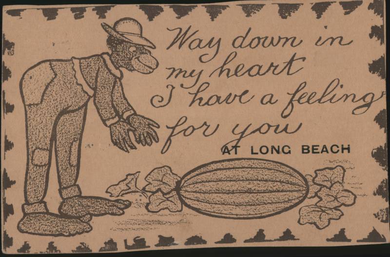 Caricature Man Reaching for Large Watermelon Long Beach