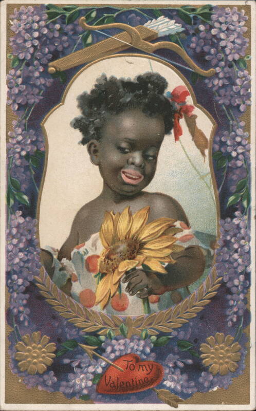 To My Valentine Black Child Holding Sunflower Embossed